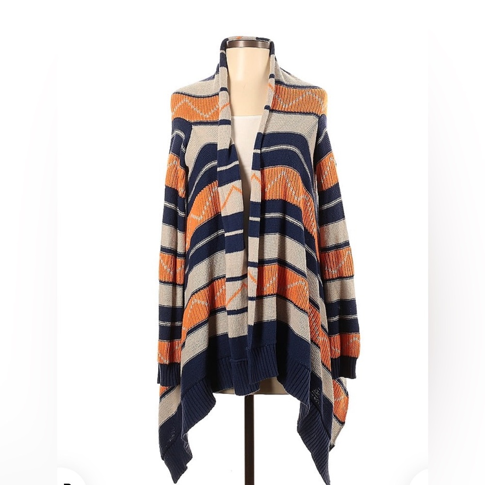 BB Dakota Blue and Orange Striped Cardigan Sweater Size S